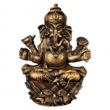 Esttua Ganesha na Flor de Lotus 15cm Resina